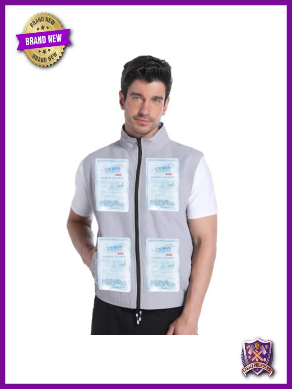 Cooling Vest with 16 Ice Packs Nylon Sleeveless Zip for Hot Weather Outdoor